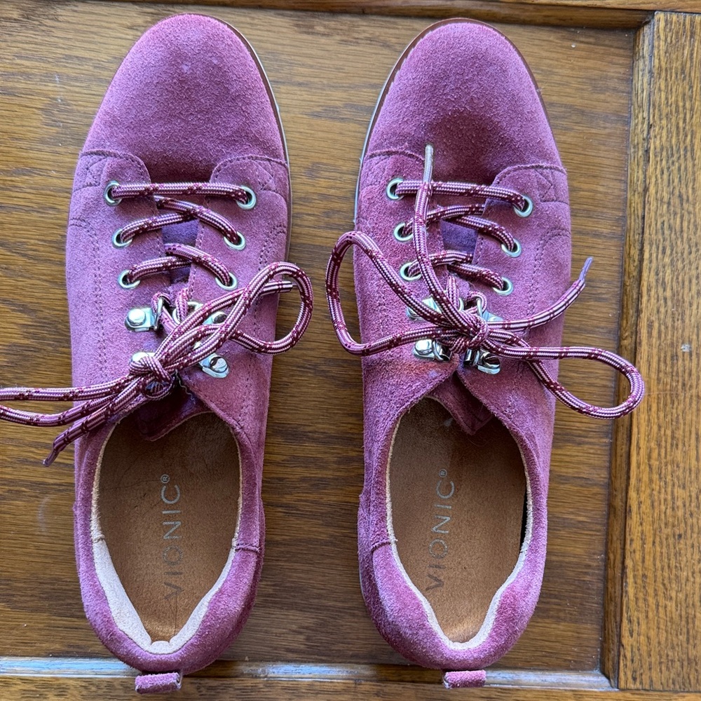 Vionic Women's Suede Lace-Up Sneakers in Berry